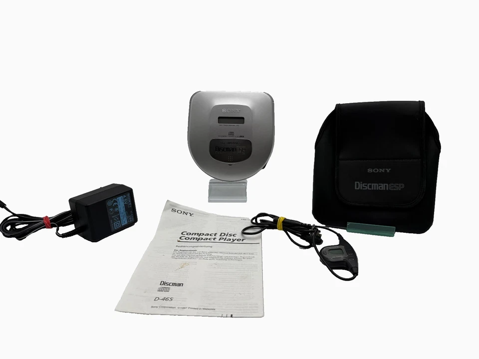 Sony Discman D-465 CD Player mit Netzteil Tasche Fernbedienung Anleitung