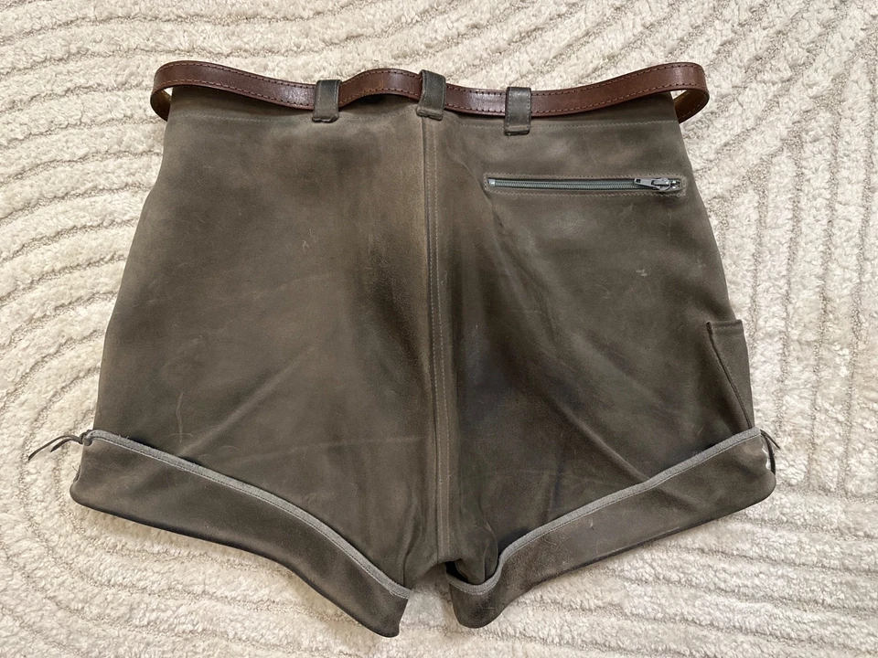 Kurze Lederhose - Pfadfinder - Tracht - grün & grau - Gr. 52 - Vintage - Gürtel - Bild 3 von 3