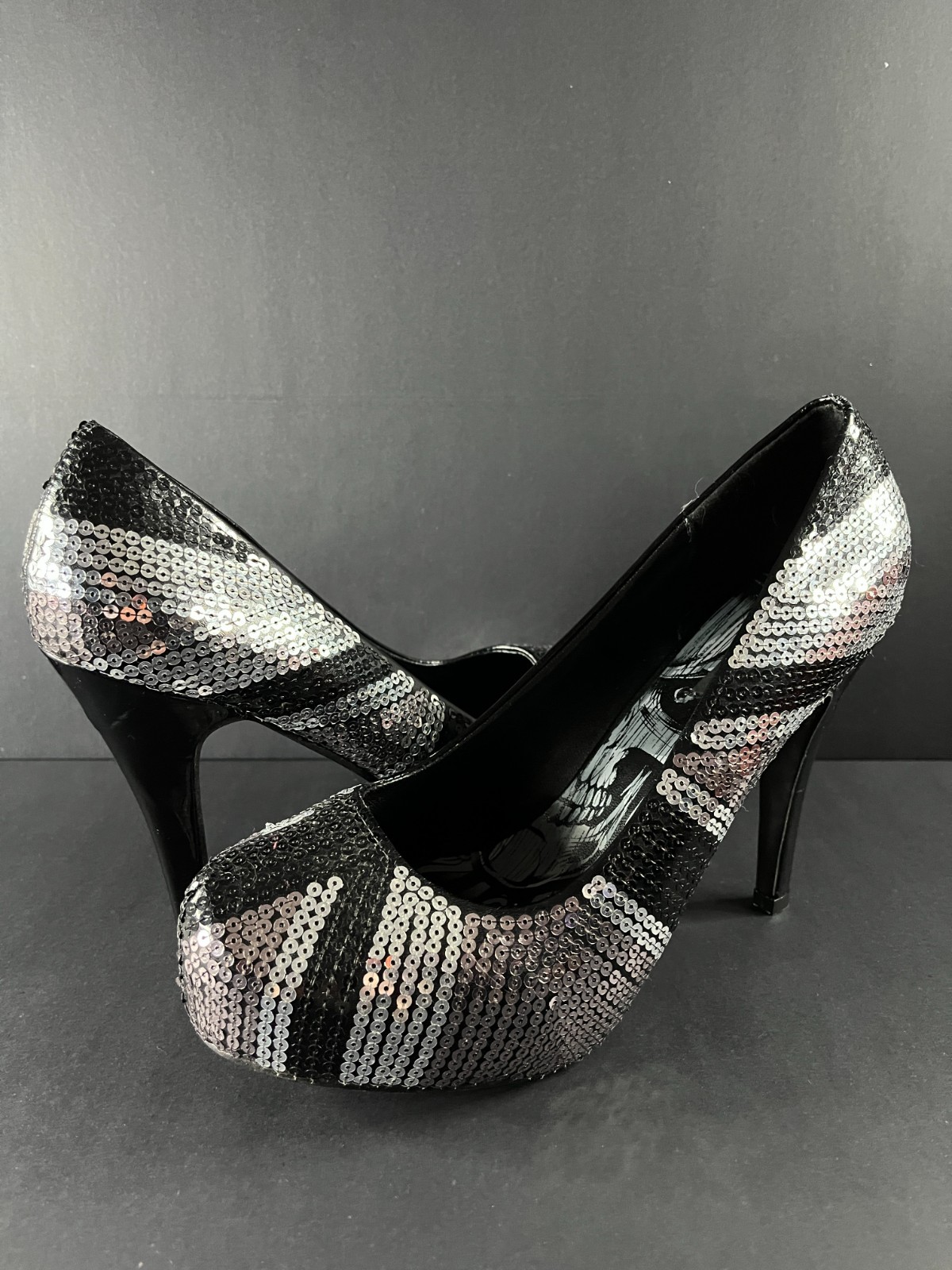 Iron Fist Sequin Ombré Platform Heels – Rare Y2K Gothic Glam Stilettos Size 10