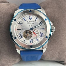 Bulova Marine Star 98A225 Series A Men s Automatic Watch Silicon Blue Strap 45mm