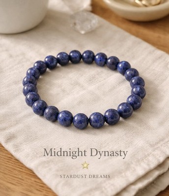 Midnight Dynasty Blue Lapis Bracelet Natural Deep Blue Stone Beaded Stretch 8''