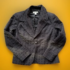 Coldwater Creek Black Relief Pattern Cotton Blend 1 Button Blazer Jacket Sz 4-6