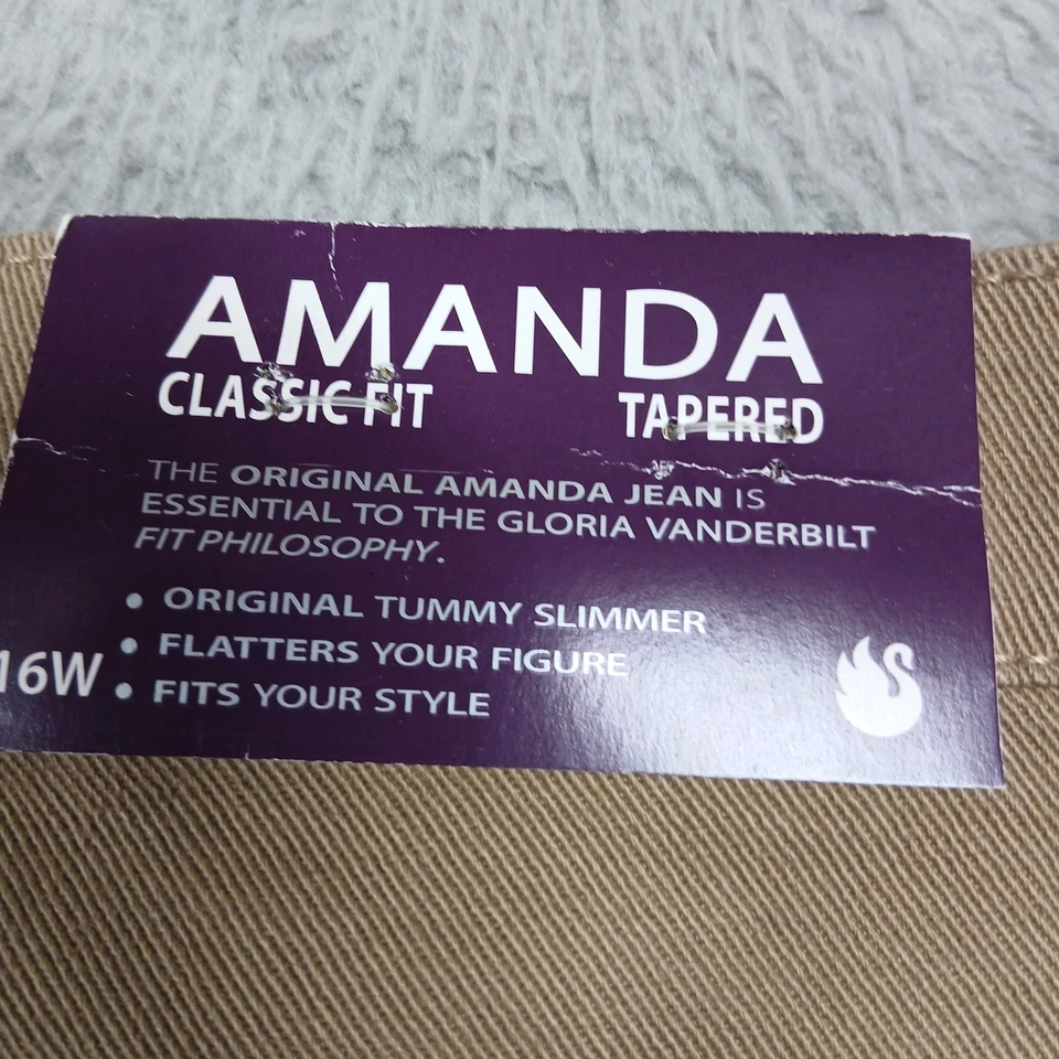 Pantalones de mezclilla para mujer Gloria Vanderbilt Amanda calce clásico cónicos 16 W caqui nuevos con etiquetas Foto 4 de 4