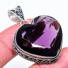 African Amethyst Gemstone Pendant Handmade Heart Shape Vintage Jewelry 1.90