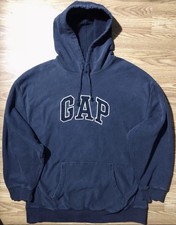 GAP Original Heavyweight Hoodie Sweatshirt Navy Blue Embroidered Spell Out Logo