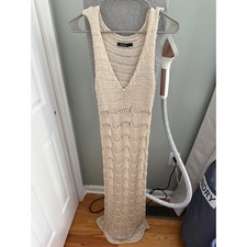 Boohoo Cream Crochet Knit Maxi Dress S Boho Beach Cover Up Festival Sheer