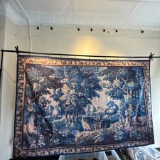 Silky Polyester Blue French Verdure Tapestry Style Fabric Print 90inch X 59inch