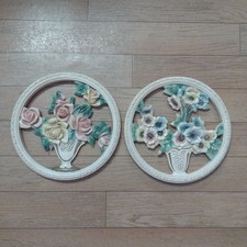 Vintage Wall Plaques Chalk ware Plaster Floral  Set Of 2 Capodimonte Style