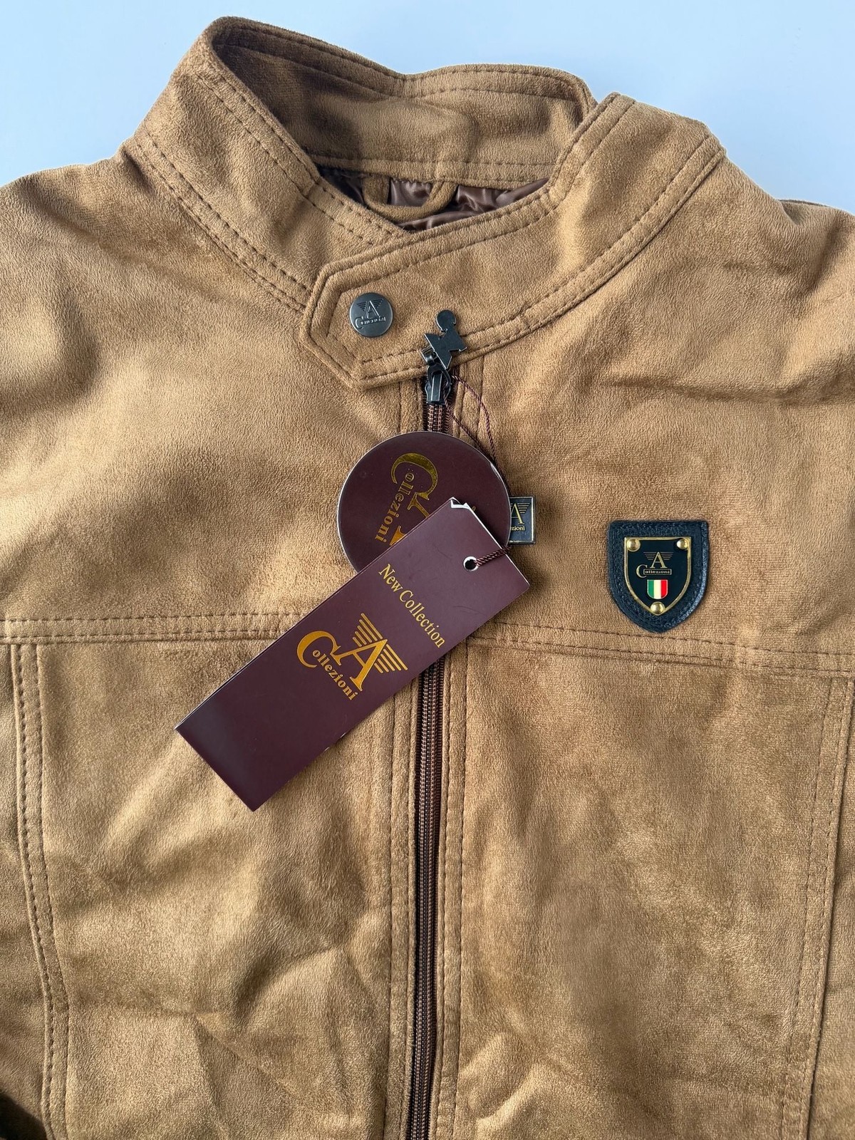 NWT CA Collezioni Mens Brown Faux Suede Jacket Cafe Racer Size XXL New - second product detail image