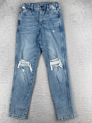 Arizona Jeans Co Womens 0 Blue Denim High Rise Curvy Mom Jean Distressed 24x28