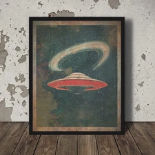 Vintage UFO Space Wall Art, Alien Warp Blackhole Cosmic Decor, Sci-fi UAP Poster