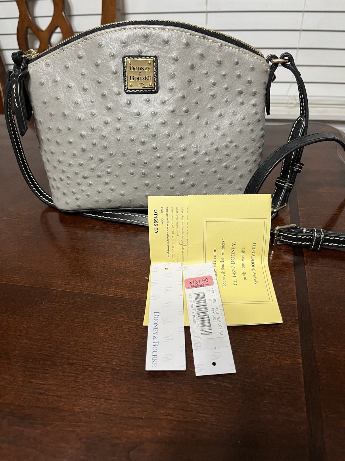 Dooney & Bourke Gray Ostrich Ruby Crossbody Purse - image 1