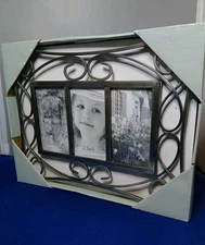 Pewter Intricate Detail Triple 2.5x4 Photos Picture Frame Silver