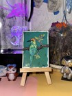 ACEO original artist trading card "Shaded Bird" bee-eater green tree beak plant — photo 1