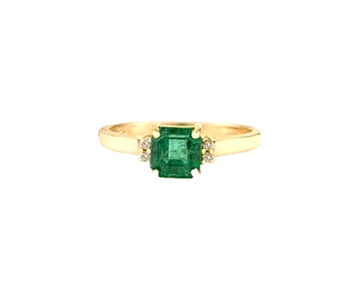Natürlich Sambianischer Smaragd & Diamanten Minimalist Solitär Ring IN 14k Gelb - Bild 1 von 4