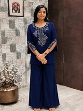 Indian Pakistani Designer Kurti Palazzo Set Women Party Wear Top Tunic Kurta Set