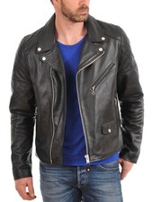New Mens Leather Jacket real lambskin coat biker motorcycle racer cafe Slim M750