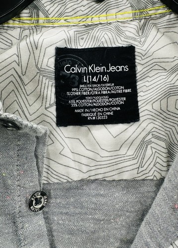 CALVIN KLEIN JEANS Camicia elegante grigia manica lunga con bottoni ragazzo taglia L (14/16) - Foto 3 di 11