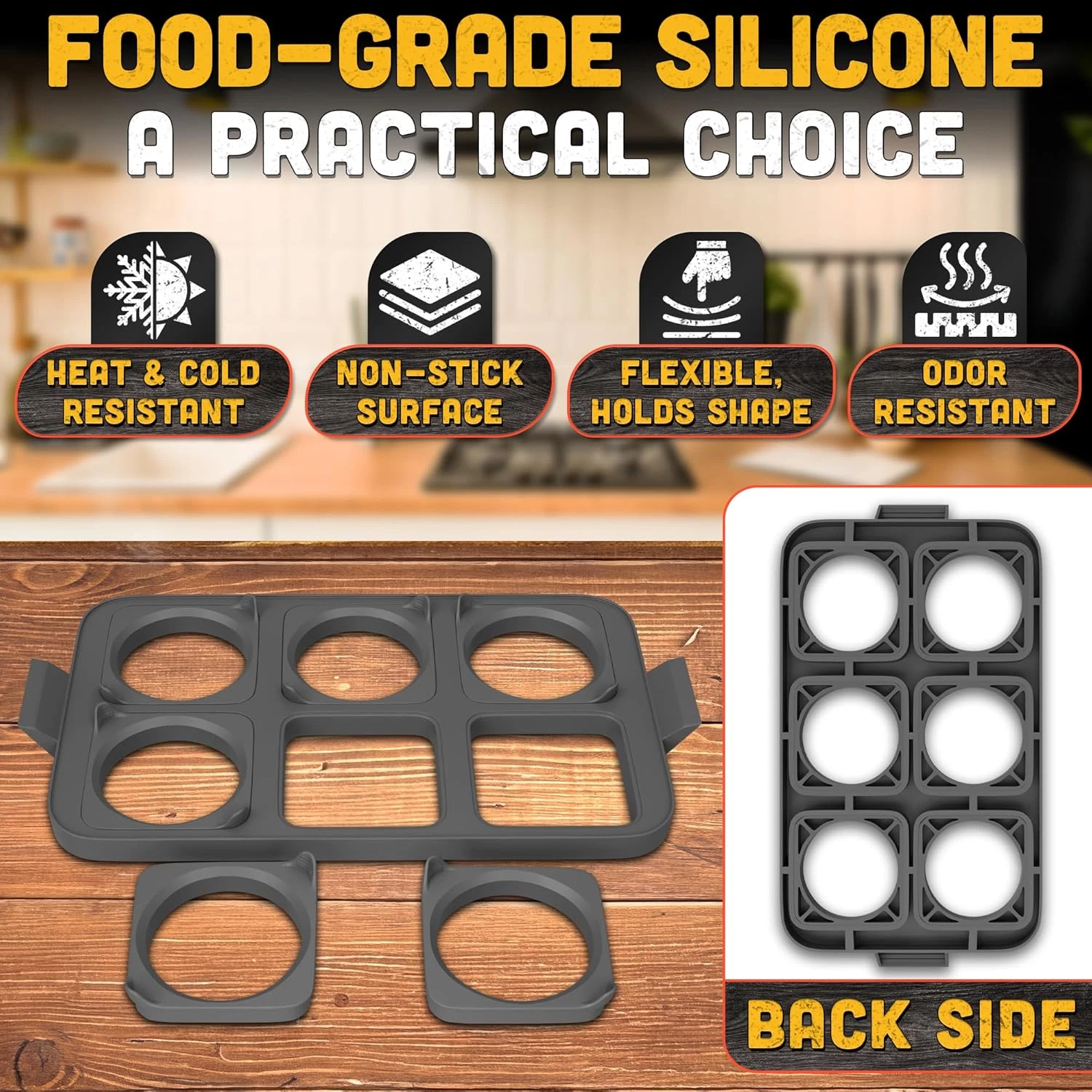 Silicone Egg Rings Griddle Pancake Mold Tray 16.5"X8.9" Removable round Square