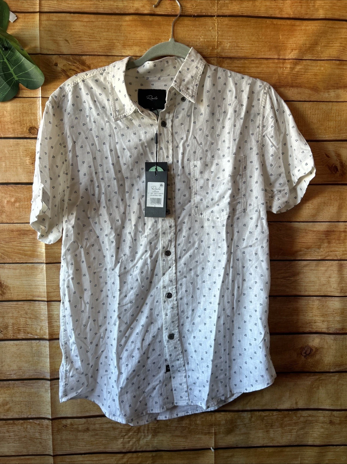 Rails Carson Autumn Calico White Linen Blend SS Button Down Shirt Men Small
