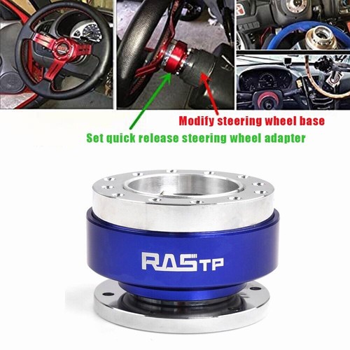 Blue 14" 345mm Deep Dished Racing Steering Wheel+Ball Quick Release Adapter Kit - Bild 6 von 12
