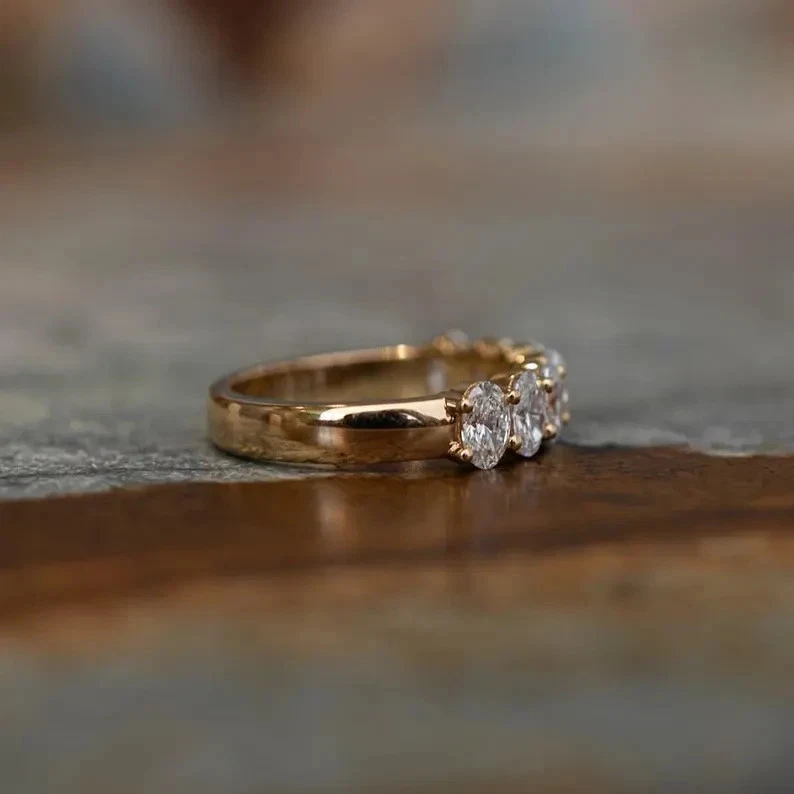 2 Ctw Oval Cut VVS1 Moissanite Half Eternity Wedding Band 14K Yellow Gold Plated - Image 2 of 4