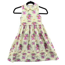 Vtg Laura Ashley Floral Dress Yellow Cottagecore Sleeveless Scallop Collar Sz 6