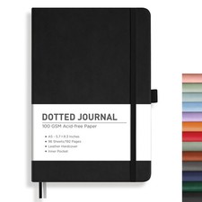 RETTACY Dotted Journal Notebook, 192 Pages, A5 Medium Size 5.7" 8.3", Black