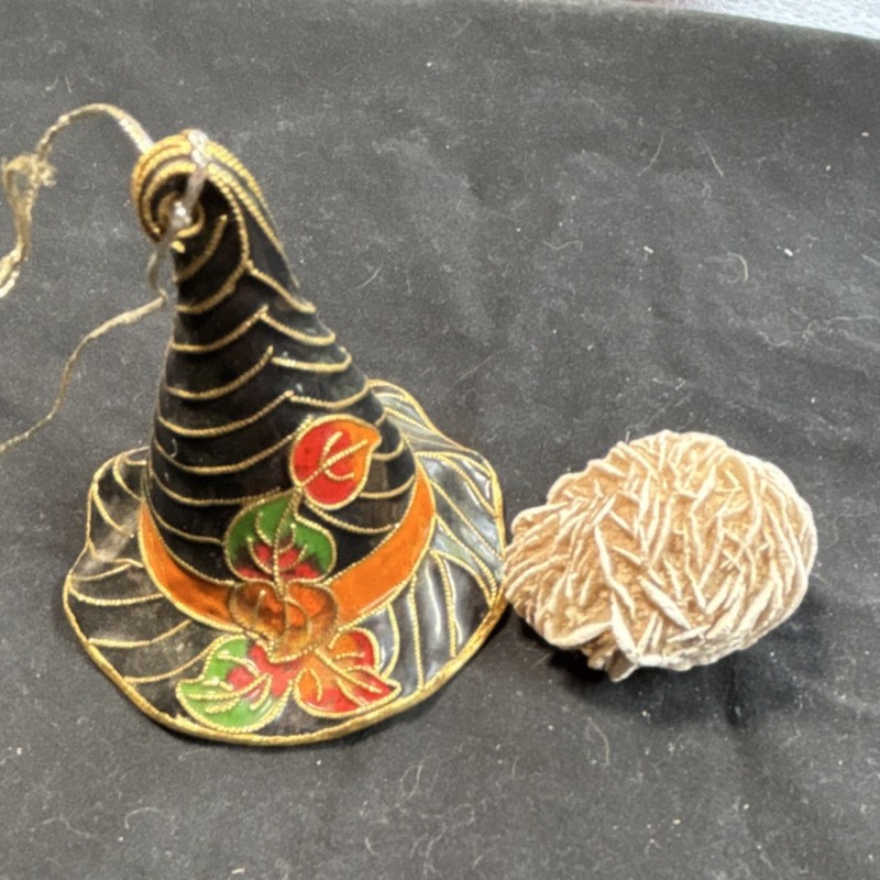 Decorative Witch Hat Ornament Set Floral Black Gold Orange Halloween
