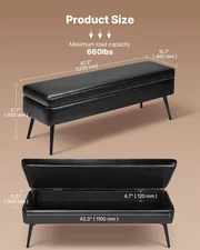 Leather Storage Ottoman Bench, PU Leather Bench with Storage and Metal Legs, Mod