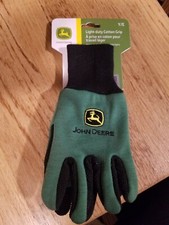 John Deere KIDS YARD GARDEN GLOVES Y/E Light-Duty Cotton Grip NEW green/black