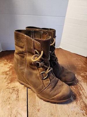 Sorel Womens Joan of Arctic Wedge 2 NL3492-286 Slate Gray Leather Shoes Sz 8