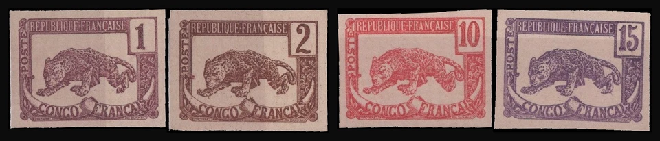 SAVOYSTAMPS-French Congo-1900-Leopard Essay Imperforate Trial Proof Set x 4 - Image 2 of 4