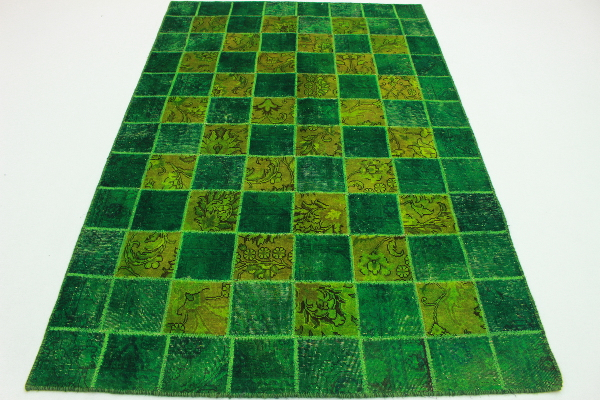Tapis Patchwork Oriental Vintage Vert 200x160 Cm - Laine, Look Moderne, Pièce Unique