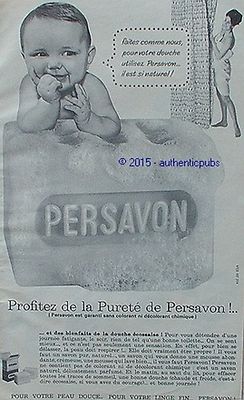 1963 PERSAVON ADVERTISEMENT SOFT SOAP MOUSSE BABY FRENCH AD SOAP PUB VINTAGE