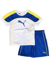 Puma Toddler Boys White Blue 2pc Athletic Outfit Shorts T-Shirt Set 2T