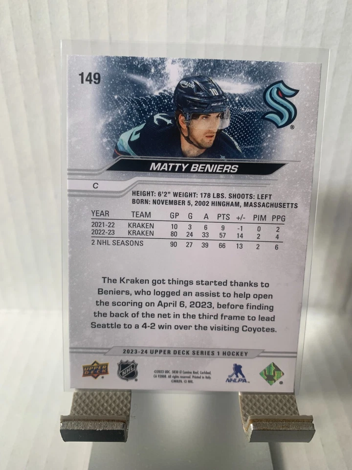 2023-24 Upper Deck Series 1 Matty Beniers #149 Seatle Krakens - Image 2 of 2