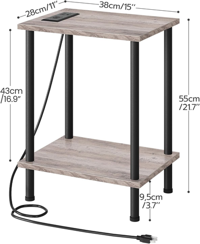 Side Table with Charging Station, End Table with USB Ports and Outlet, Nightstan - Picture 3 of 12