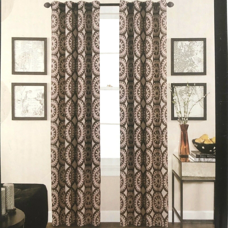 Conjunto de cortinas vintage ESPRIT 52x84 retrô boho marrom bronzeado novo - Imagem 2 de 4