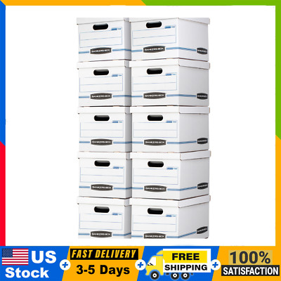 Basic Duty Letter/Legal File Storage Box with Lids, 10 Pack, White, Double wall