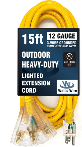 15 Ft - 12 Gauge Heavy Duty Extension Cord - 3 Outlet Lighted SJTW - Indoor/Outd - Bild 6 von 12