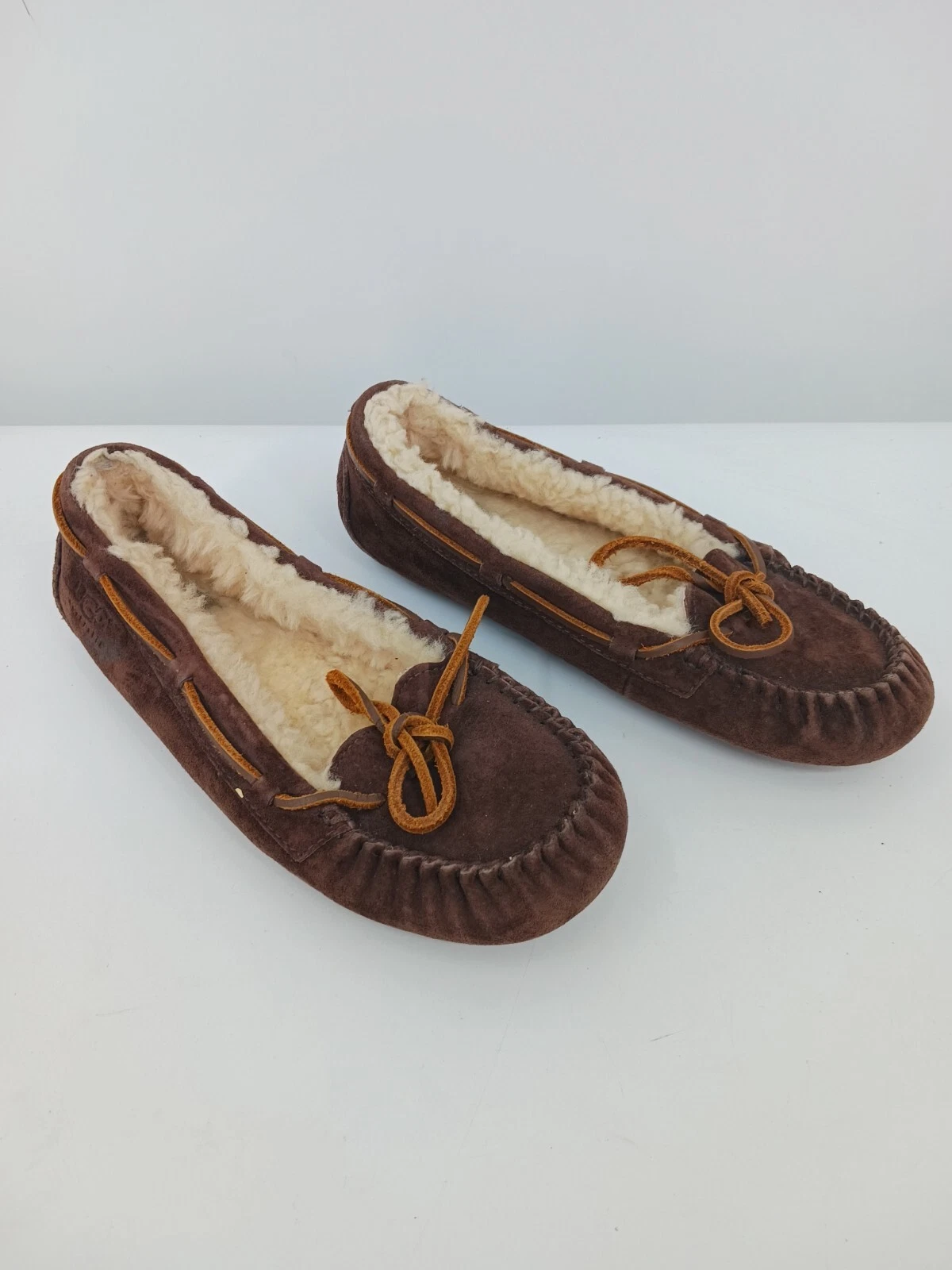 Ugg Scarpe Donna 7 Marrone Mocassino Ciabatta Slip On Pelle Olsen Scamosciato Lana