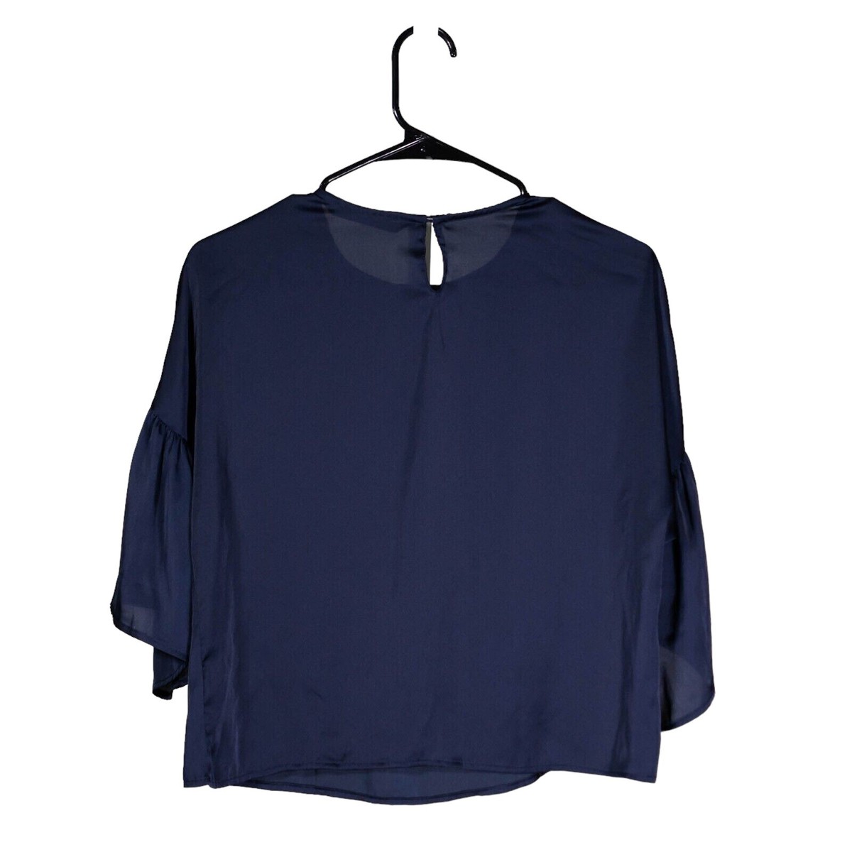 Zara Women's Blouse Navy Blue Floral Rhinestone 3/4 Sleeve Elegant