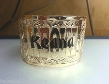 35MM 14K YELLOW GOLD HAWAIIAN CUSTOM HAND ENGRAVED PERSONALIZED BANGLE 6.5-9.0