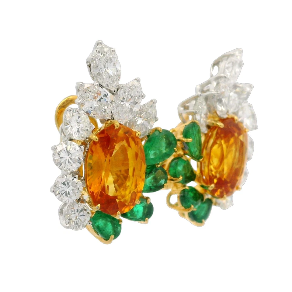 Elegantes Pendientes Platino Oro GIA 16ctw Zafiro Esmeralda y Diamantes Ardientes Foto 3 de 4