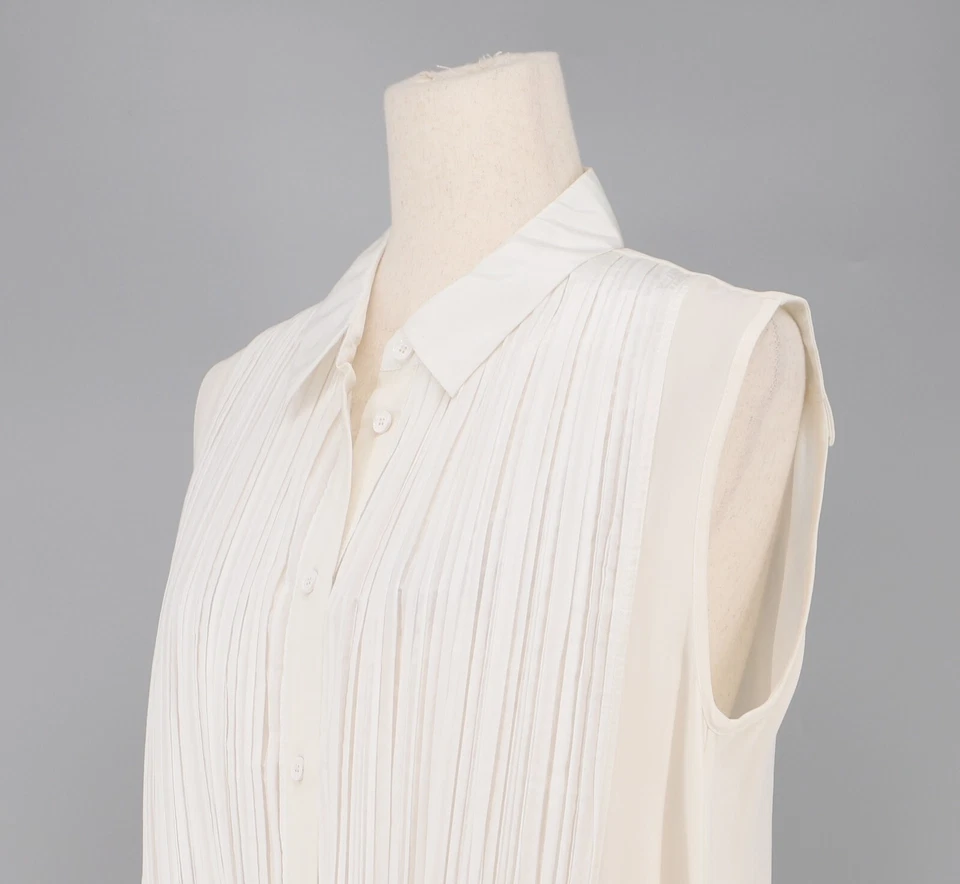 MAIYET 100% Silk Pleated Front Asymmetrical White Shirt Dress Size 40 (US 8) - Image 4 of 4