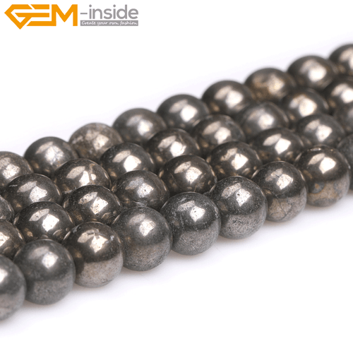 15" Natural Gray Pyrite Round Beads - Big Hole Loose Stone Jewellery Craft - Picture 10 of 34