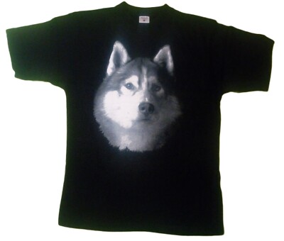 T-Shirt Husky Hund Tiere Natur Motiv Größe S / M unisex Schwarz Wolf Haustier