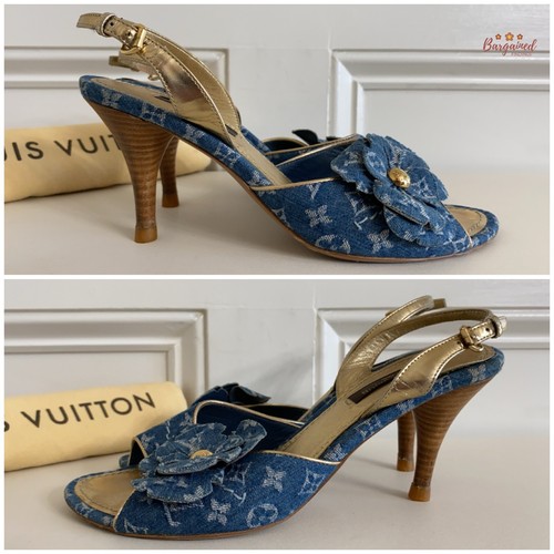 Auténticas sandalias Louis Vuitton azul denim con monograma de lona talla 36/6 - Imagen 9 de 15