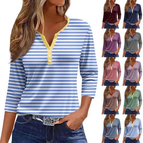Damen Freizeit Boho Blumen V-Ausschnitt 3/4 Ärmel lose Blusen Shirts Sommer Tops - Bild 2 von 27